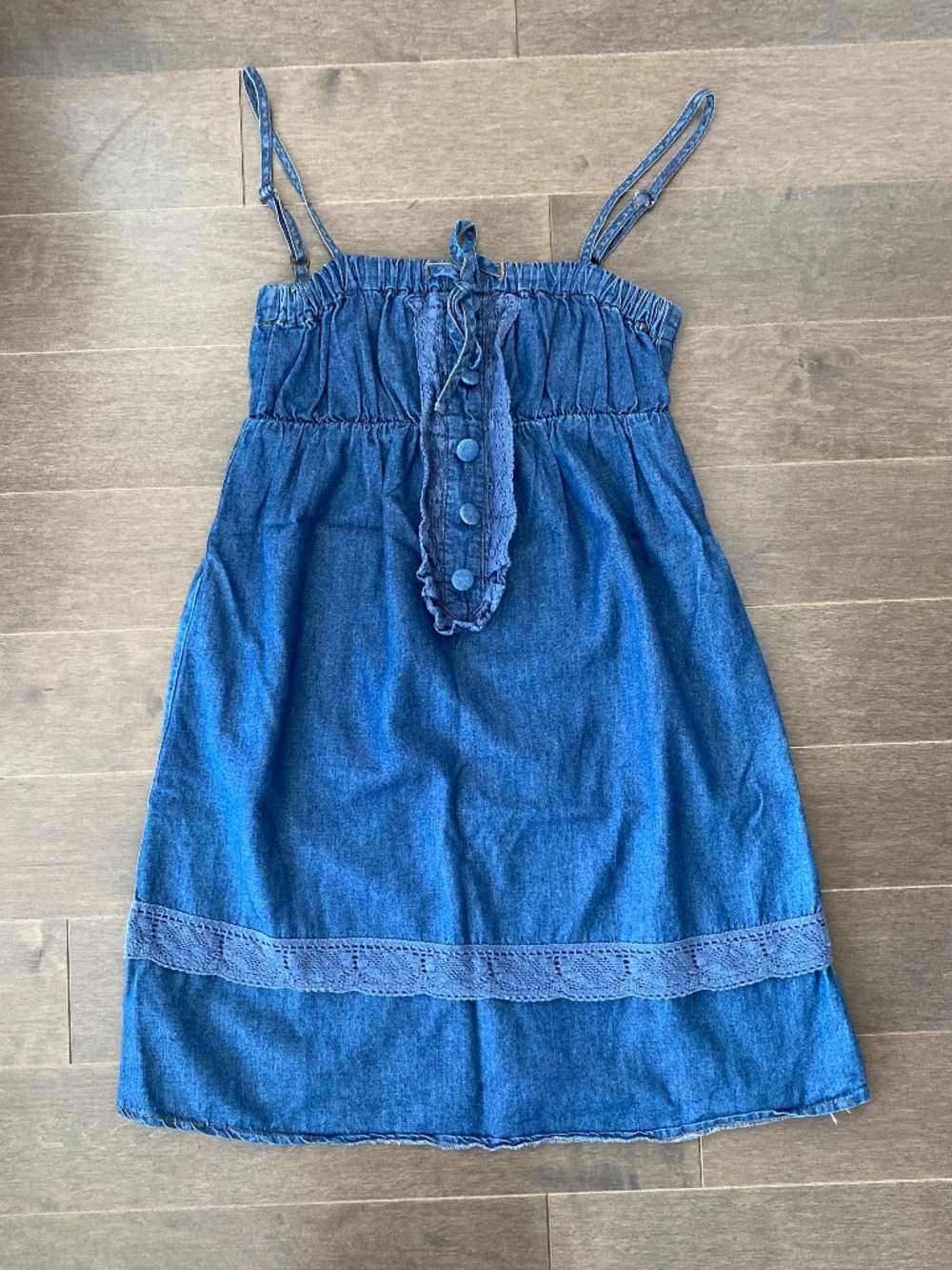 Denim Babydoll Mini Dress Crochet Lace Cami Boho
